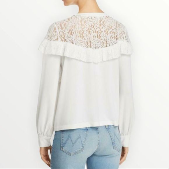 MARLED White Ruffle Lace Yoke Sweatshirt Top - Picture 2 of 13